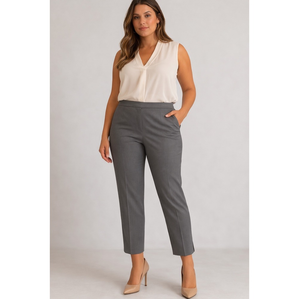Lafayette‎ 148 New York Bleecker Virgin Wool Ankle Pants Gray Stretch Trouser 16